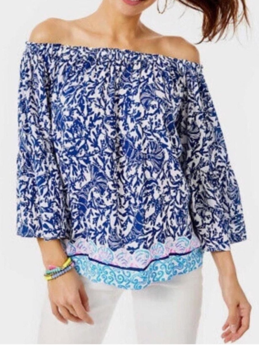 Lilly Pulitzer Off-the-Shoulder Neve Top Women’s Large Krillin It